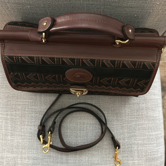 Vintage Red Goose Leather Handbag black & Brown Aztec Pattern Satchel/crossbody - Picture 6 of 17